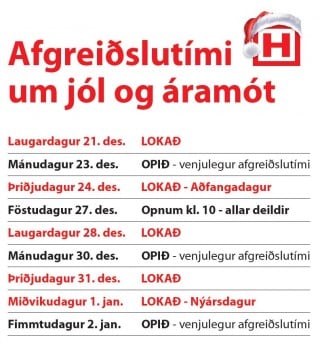 Opnunartími í HEKLU yfir jól og áramót 2013
